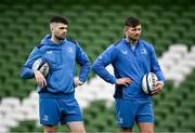 12 April 2024; Harry Byrne and Ross Byrne during a Leinster Rugby captain's run at the Aviva Stadium in Dublin. Photo by Harry Murphy/Sportsfile