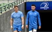 12 April 2024; Josh van der Flier and Will Connors during a Leinster Rugby captain's run at the Aviva Stadium in Dublin. Photo by Harry Murphy/Sportsfile