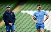 12 April 2024; Senior coach Jacques Nienaber and Harry Byrne during a Leinster Rugby captain's run at the Aviva Stadium in Dublin. Photo by Harry Murphy/Sportsfile