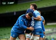 12 April 2024; Michael Milne and Caelan Doris during a Leinster Rugby captain's run at the Aviva Stadium in Dublin. Photo by Harry Murphy/Sportsfile