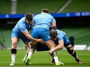 12 April 2024; Leinster players, from left, Dan Sheehan, Andrew Porter and Josh van der Flier during a Leinster Rugby captain's run at the Aviva Stadium in Dublin. Photo by Harry Murphy/Sportsfile