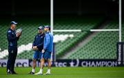 12 April 2024; Head coach Leo Cullen, senior coach Jacques Nienaber and backs coach Andrew Goodman during a Leinster Rugby captain's run at the Aviva Stadium in Dublin. Photo by Harry Murphy/Sportsfile
