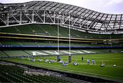 12 April 2024; Leinster players warmup during a Leinster Rugby captain's run at the Aviva Stadium in Dublin. Photo by Harry Murphy/Sportsfile