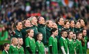 9 April 2024; The Republic of Ireland team before the UEFA Women's European Championship qualifying group A match between Republic of Ireland and England at Aviva Stadium in Dublin. Photo by Ramsey Cardy/Sportsfile