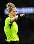 9 April 2024; Referee Lina Lehtovaara during the UEFA Women's European Championship qualifying group A match between Republic of Ireland and England at Aviva Stadium in Dublin. Photo by Ramsey Cardy/Sportsfile