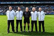 31 March 2024; Referee Conor Lane with his umpires before the Allianz Football League Division 1 Final match between Dublin and Derry at Croke Park in Dublin. Photo by Piaras Ó Mídheach/Sportsfile
