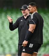 12 April 2024; La Rochelle forwards coach Donnacha Ryan speaks to Will Skelton during the La Rochelle captain's run at the Aviva Stadium in Dublin. Photo by Harry Murphy/Sportsfile