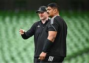 12 April 2024; La Rochelle forwards coach Donnacha Ryan speaks to Will Skelton during the La Rochelle captain's run at the Aviva Stadium in Dublin. Photo by Harry Murphy/Sportsfile