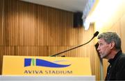 12 April 2024; La Rochelle head coach Ronan O'Gara during the La Rochelle media conference at the Aviva Stadium in Dublin. Photo by Harry Murphy/Sportsfile