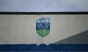 12 April 2024; A general view of the UCD crest before the SSE Airtricity Men's First Division match between UCD and Cork City at UCD Bowl in Belfield, Dublin. Photo by Shauna Clinton/Sportsfile