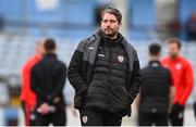 12 April 2024; Derry City manager Ruaidhrí Higgins before the SSE Airtricity Men's Premier Division match between Drogheda United and Derry City at Weavers Park in Drogheda, Louth. Photo by Ramsey Cardy/Sportsfile