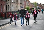 12 April 2024; Supporters arrive for the SSE Airtricity Men's Premier Division match between Shelbourne and Bohemians at Tolka Park in Dublin. Photo by Stephen McCarthy/Sportsfile