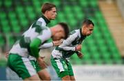 12 April 2024; Graham Burke of Shamrock Rovers, right, warms-up alongside teammates before the SSE Airtricity Men's Premier Division match between Shamrock Rovers and Sligo Rovers at Tallaght Stadium in Dublin. Photo by Seb Daly/Sportsfile