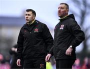 12 April 2024; Dundalk coach Brian Gartland, left, and Dundalk interim head coach Liam Burns during the SSE Airtricity Men's Premier Division match between Dundalk and St Patrick's Athletic at Oriel Park in Dundalk, Louth. Photo by Piaras Ó Mídheach/Sportsfile