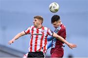 12 April 2024; Ronan Boyce of Derry City in action against Evan Weir of Drogheda United during the SSE Airtricity Men's Premier Division match between Drogheda United and Derry City at Weavers Park in Drogheda, Louth. Photo by Ramsey Cardy/Sportsfile