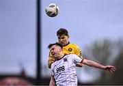 12 April 2024; Archie Davies of Dundalk in action against Anto Breslin of St Patrick's Athletic during the SSE Airtricity Men's Premier Division match between Dundalk and St Patrick's Athletic at Oriel Park in Dundalk, Louth. Photo by Piaras Ó Mídheach/Sportsfile