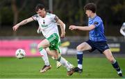 12 April 2024; Cian Murphy of Cork City in action against Niall Holohan of UCD during the SSE Airtricity Men's First Division match between UCD and Cork City at UCD Bowl in Belfield, Dublin. Photo by Shauna Clinton/Sportsfile