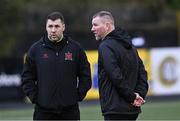 12 April 2024; Dundalk coach Brian Gartland, left, and Dundalk interim head coach Liam Burns during the SSE Airtricity Men's Premier Division match between Dundalk and St Patrick's Athletic at Oriel Park in Dundalk, Louth. Photo by Piaras Ó Mídheach/Sportsfile