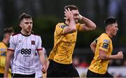 12 April 2024; Conor Keeley of St Patrick's Athletic reacts after a missed chance during the SSE Airtricity Men's Premier Division match between Dundalk and St Patrick's Athletic at Oriel Park in Dundalk, Louth. Photo by Piaras Ó Mídheach/Sportsfile