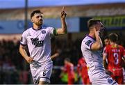 12 April 2024; Jordan Flores of Bohemians celebrates after scoring his side's first goal, from a penalty, with team-mate Dayle Rooney, right, during the SSE Airtricity Men's Premier Division match between Shelbourne and Bohemians at Tolka Park in Dublin. Photo by Stephen McCarthy/Sportsfile