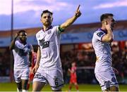 12 April 2024; Jordan Flores of Bohemians celebrates after scoring his side's first goal, from a penalty, with team-mate Dayle Rooney, right, during the SSE Airtricity Men's Premier Division match between Shelbourne and Bohemians at Tolka Park in Dublin. Photo by Stephen McCarthy/Sportsfile