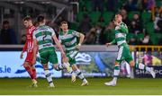 12 April 2024; Graham Burke of Shamrock Rovers, right, celebrates after scoring his side's first goal during the SSE Airtricity Men's Premier Division match between Shamrock Rovers and Sligo Rovers at Tallaght Stadium in Dublin. Photo by Seb Daly/Sportsfile