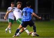 12 April 2024; Cian Bargary of Cork City in action against Sean Brennan of UCD during the SSE Airtricity Men's First Division match between UCD and Cork City at UCD Bowl in Belfield, Dublin. Photo by Shauna Clinton/Sportsfile