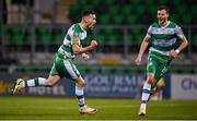 12 April 2024; Aaron Greene of Shamrock Rovers, left, celebrates after scoring his side's second goal during the SSE Airtricity Men's Premier Division match between Shamrock Rovers and Sligo Rovers at Tallaght Stadium in Dublin. Photo by Seb Daly/Sportsfile