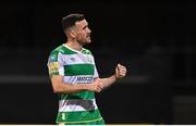 12 April 2024; Aaron Greene of Shamrock Rovers celebrates after scoring his side's third goal during the SSE Airtricity Men's Premier Division match between Shamrock Rovers and Sligo Rovers at Tallaght Stadium in Dublin. Photo by Seb Daly/Sportsfile