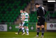 12 April 2024; Sligo Rovers goalkeeper Ed McGinty reacts after conceding a third goal during the SSE Airtricity Men's Premier Division match between Shamrock Rovers and Sligo Rovers at Tallaght Stadium in Dublin. Photo by Seb Daly/Sportsfile