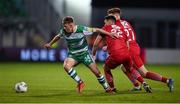 12 April 2024; Conan Noonan of Shamrock Rovers in action against Sligo Rovers players Max Mata and Connor Malley during the SSE Airtricity Men's Premier Division match between Shamrock Rovers and Sligo Rovers at Tallaght Stadium in Dublin. Photo by Seb Daly/Sportsfile