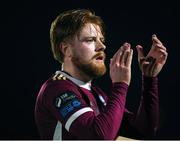 12 April 2024; Aodh Dervin of Galway United applauds the supporters after during the SSE Airtricity Men's Premier Division match between Waterford and Galway United at Regional Sports Centre in Waterford. Photo by Michael P Ryan/Sportsfile