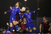 12 April 2024; Ryan Burke of Waterford in action against Killian Brouder of Galway United  during the SSE Airtricity Men's Premier Division match between Waterford and Galway United at Regional Sports Centre in Waterford. Photo by Michael P Ryan/Sportsfile