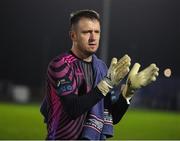 12 April 2024; Galway United goalkeeper Brendan Clarke applauds the supporters after the SSE Airtricity Men's Premier Division match between Waterford and Galway United at Regional Sports Centre in Waterford. Photo by Michael P Ryan/Sportsfile
