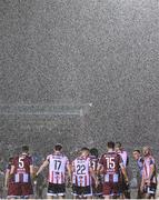 12 April 2024; Derry City and Drogheda United players prepare for a corner kick during the SSE Airtricity Men's Premier Division match between Drogheda United and Derry City at Weavers Park in Drogheda, Louth. Photo by Ramsey Cardy/Sportsfile