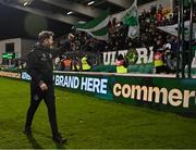 12 April 2024; Shamrock Rovers manager Stephen Bradley celebrates after his side's victory in the SSE Airtricity Men's Premier Division match between Shamrock Rovers and Sligo Rovers at Tallaght Stadium in Dublin. Photo by Seb Daly/Sportsfile