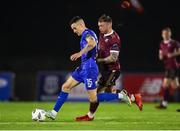 12 April 2024; Darragh Leahy of Waterford in action against Stephen Walsh of Galway United during the SSE Airtricity Men's Premier Division match between Waterford and Galway United at Regional Sports Centre in Waterford. Photo by Michael P Ryan/Sportsfile