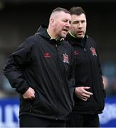 12 April 2024; Dundalk coach Brian Gartland, right, and Dundalk interim head coach Liam Burns before the SSE Airtricity Men's Premier Division match between Dundalk and St Patrick's Athletic at Oriel Park in Dundalk, Louth. Photo by Piaras Ó Mídheach/Sportsfile