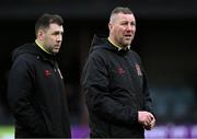 12 April 2024; Dundalk interim head coach Liam Burns, right, and Dundalk coach Brian Gartland before the SSE Airtricity Men's Premier Division match between Dundalk and St Patrick's Athletic at Oriel Park in Dundalk, Louth. Photo by Piaras Ó Mídheach/Sportsfile