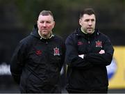 12 April 2024; Dundalk interim head coach Liam Burns, left, and Dundalk coach Brian Gartland before the SSE Airtricity Men's Premier Division match between Dundalk and St Patrick's Athletic at Oriel Park in Dundalk, Louth. Photo by Piaras Ó Mídheach/Sportsfile