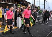 12 April 2024; Referee Gavin Colfer makes his way onto the pitch before the SSE Airtricity Men's Premier Division match between Dundalk and St Patrick's Athletic at Oriel Park in Dundalk, Louth. Photo by Piaras Ó Mídheach/Sportsfile