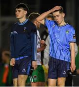 12 April 2024; Colin Bolton, left, and Ryan McBrearty of UCD after the SSE Airtricity Men's First Division match between UCD and Cork City at UCD Bowl in Belfield, Dublin. Photo by Shauna Clinton/Sportsfile