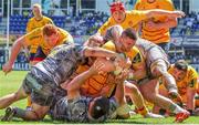 13 April 2024; Nick Timoney of Ulster, obscured, scores his side's first try during the EPCR Challenge Cup quarter-final match between Clermont Auvergne and Ulster at Stade Marcel Michelin in Clermont, France. Photo by John Dickson/Sportsfile