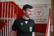 13 April 2024; Referee Ryan Maher before the SSE Airtricity Women's Premier Division match between Shelbourne and Shamrock Rovers at Tolka Park in Dublin. Photo by Stephen McCarthy/Sportsfile