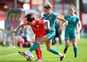13 April 2024; Noelle Murray of Shelbourne in action against Shauna Fox of Shamrock Rovers during the SSE Airtricity Women's Premier Division match between Shelbourne and Shamrock Rovers at Tolka Park in Dublin. Photo by Stephen McCarthy/Sportsfile