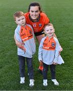 7 April 2024; Aimee Mackin of Armagh with her nephews Eoin, left, and Fionn after the Lidl LGFA National League Division 1 final match between Armagh and Kerry at Croke Park in Dublin. Photo by Piaras Ó Mídheach/Sportsfile