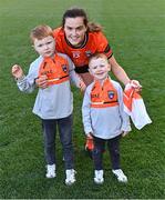 7 April 2024; Aimee Mackin of Armagh with her nephews Eoin, left, and Fionn after the Lidl LGFA National League Division 1 final match between Armagh and Kerry at Croke Park in Dublin. Photo by Piaras Ó Mídheach/Sportsfile