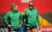 13 April 2024; Sadhbh McGrath, left, and Fiona Tuite of Ireland before the Women's Six Nations Rugby Championship match between Ireland and Wales at Virgin Media Park in Cork. Photo by Brendan Moran/Sportsfile