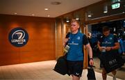 13 April 2024; Jamie Osborne of Leinster arrives before the Investec Champions Cup quarter-final match between Leinster and La Rochelle at the Aviva Stadium in Dublin. Photo by Harry Murphy/Sportsfile