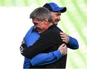 13 April 2024; La Rochelle head coach Ronan O'Gara, right, and Leinster backs coach Andrew Goodman before the Investec Champions Cup quarter-final match between Leinster and La Rochelle at the Aviva Stadium in Dublin. Photo by Harry Murphy/Sportsfile